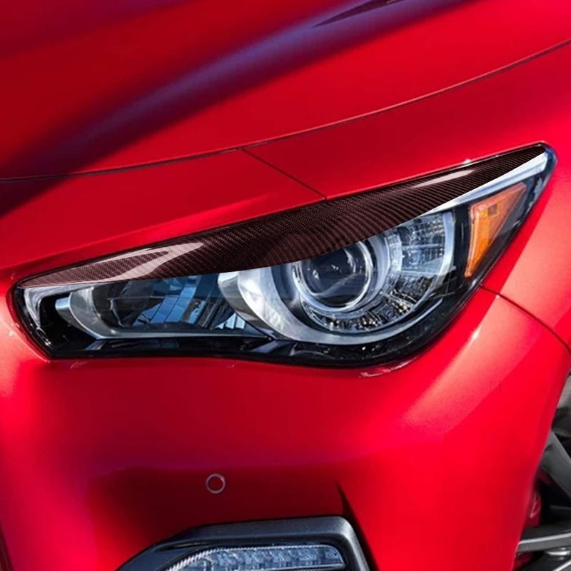 Espusta Headlight Eyelid Eyebrows Trim Front Headlight Cover Eyebrow Decoration Front Lamps Sticker Compatible with Infiniti Q50 2014-2019 (Carbon Fiber Style) - Image 5